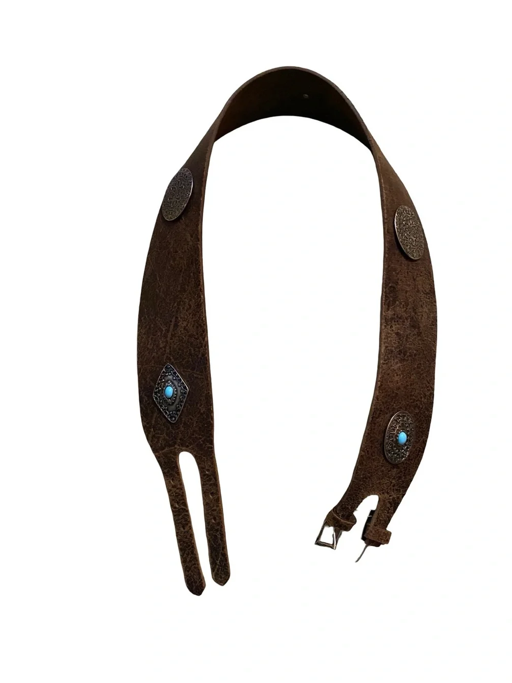 Tea Suede Belt With Turquoise Cabochons Brown Size L Style  display picture 1